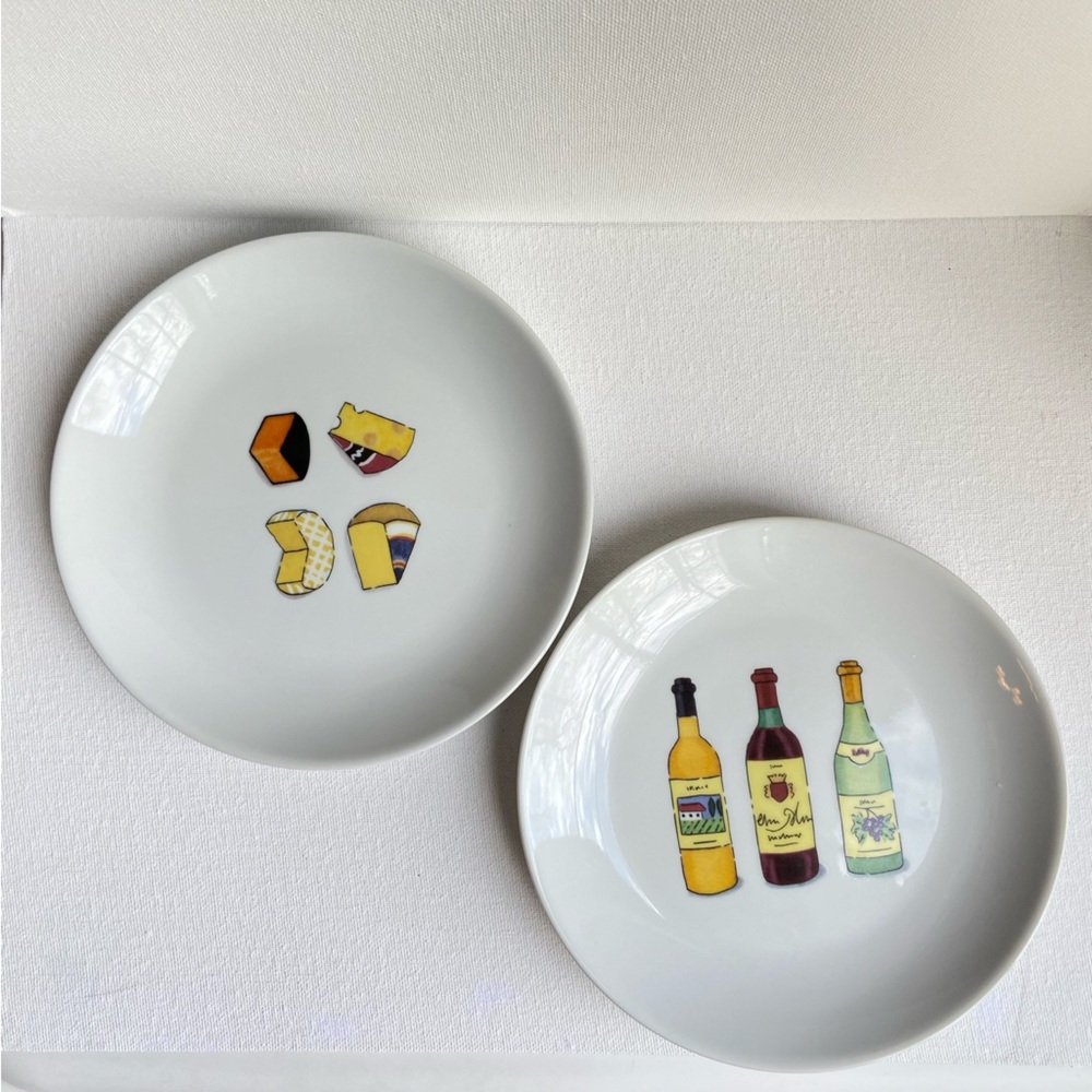 Nancy Green for Boston Warehouse wine and cheese pair of appetizer plates 2001